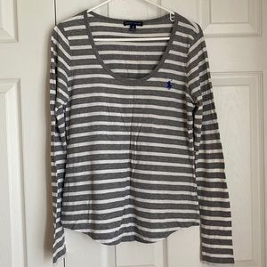 Ralph Lauren Women’s White Grey Striped Long Sleeve Size Medium